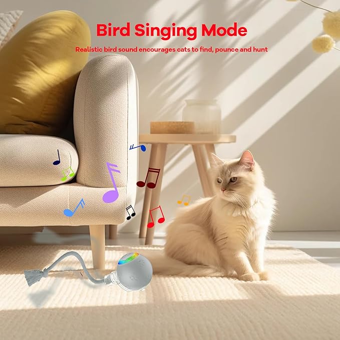 Interactive Cat Toys for Bored Indoor Cats - Motion Activated Fun with RGB Lighting, 2 Speed Settings & 3 Modes - Perfect for Cats & Kittens! (Gray)