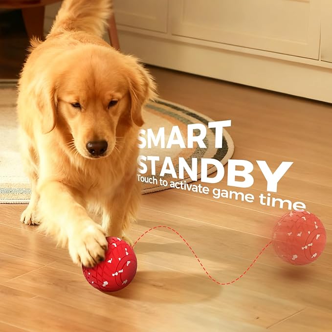 Diman Interactive Dog Ball Toys, Automatic Dog Toy, Moving Dog Toy, Vibrating, Bouncing and Rolling, E-TPU Matrial, Interactive Dog Toys for Aggressive Chewers (3.2 Inch, Red White)