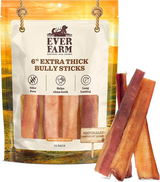 Pet Odor-Free Extra Thick Jumbo Bully Sticks for Large Dogs (6", 10 Pack) – All-Natural, Long-Lasting Dog Chews Made from 100% Grass-Fed Beef, High-Protein & Grain-Free.