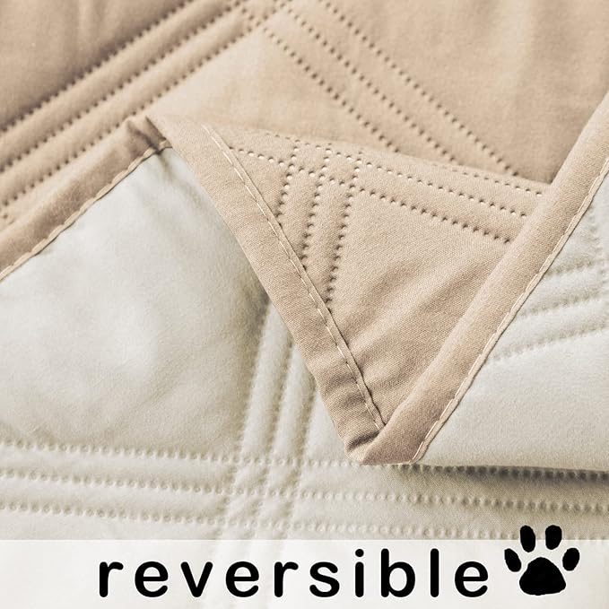 fuguitex Waterproof Dog Blanket, Pet Friendly Reversible Throw Essential for Small Dogs, Tear Resistant Leakproof Washable Couch Cushion Bed Protector Cover for Indoor Furniture（82"*102",Beige+Cream