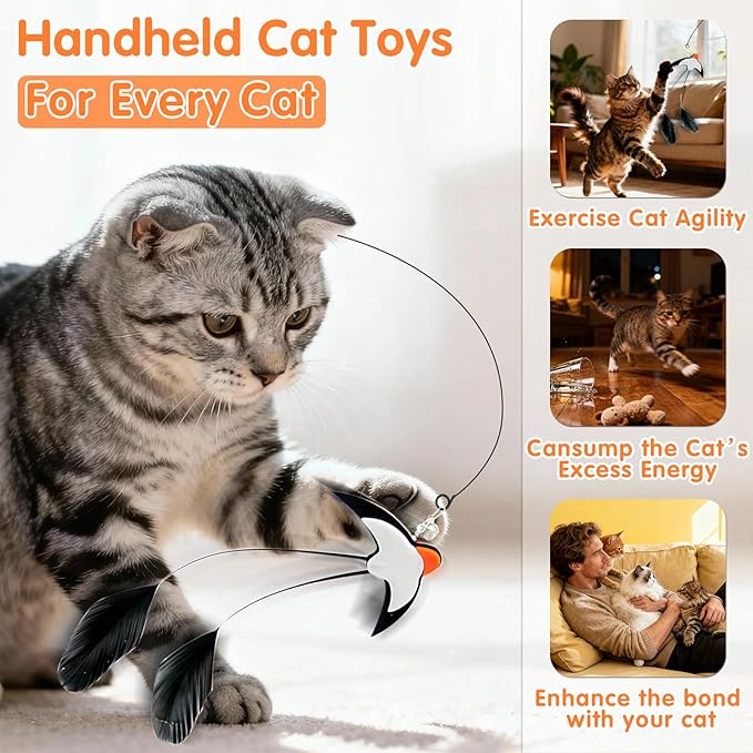 Walfront Cat Teaser Toys – Interactive Bird Toy with Detachable Long‑Tail Swallow, Feather Cat Wand for Indoor Play & Bonding, Realistic Flying Bird Simulation for Active Cats