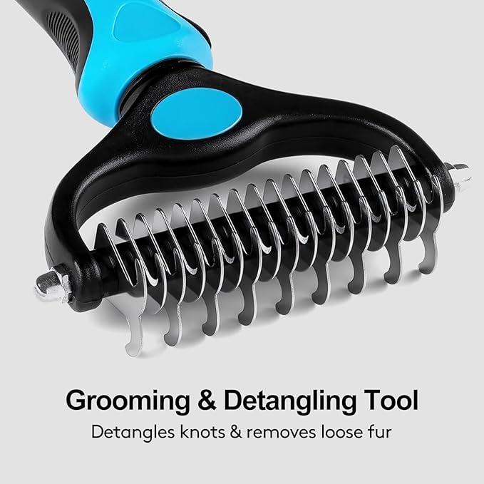 Pet Dematting Comb Grooming Tool, Double-Sided Deshedding Brush for Dogs & Cats, Removes Mats, Tangles & Loose Fur