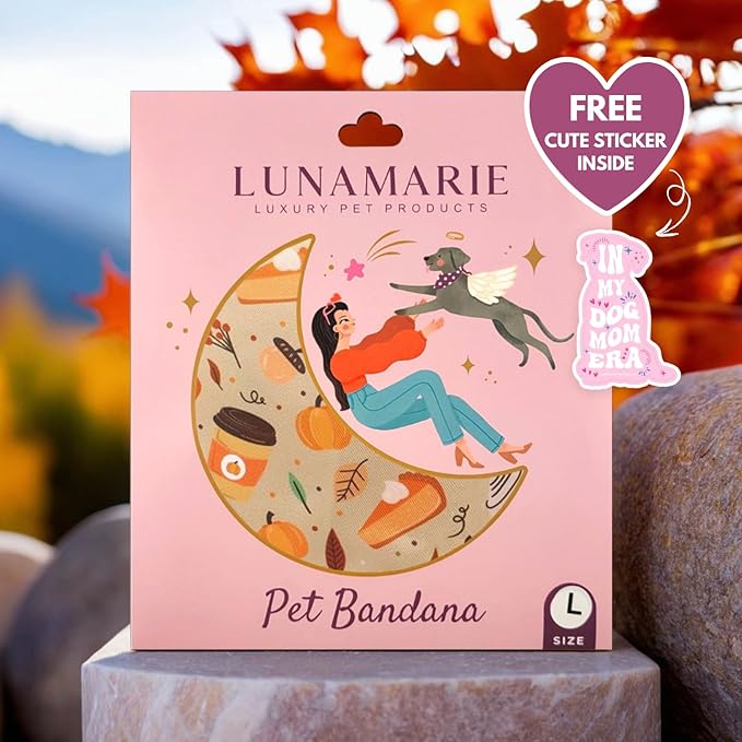 LunaMarie - Luxury Pet Birthday Bandanas -Premium & Silky Poly Fabric | 100% Handmade | Custom Shape Dual Layered (Fall Sweets, Medium)