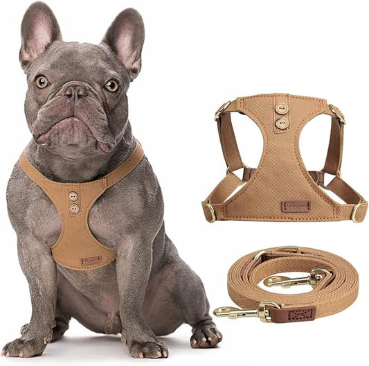 No Pull Dog Harness with Multifunction Dog Leash,Soft Adjustable No Choke Escape Proof Pet Harness Vest for Medium Dogs or Large Dogs,Khaki Camel,XXS