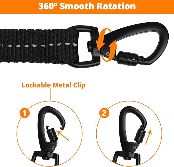 Long Dog Leash 20 FT: Heavy Duty Rope Leashes for Dogs Training with Swivel Lockable Hook Reflective Threads Bungee and Padded Handle - Dog Lead for Large Small Medium Dogs Outside Walking Hiking