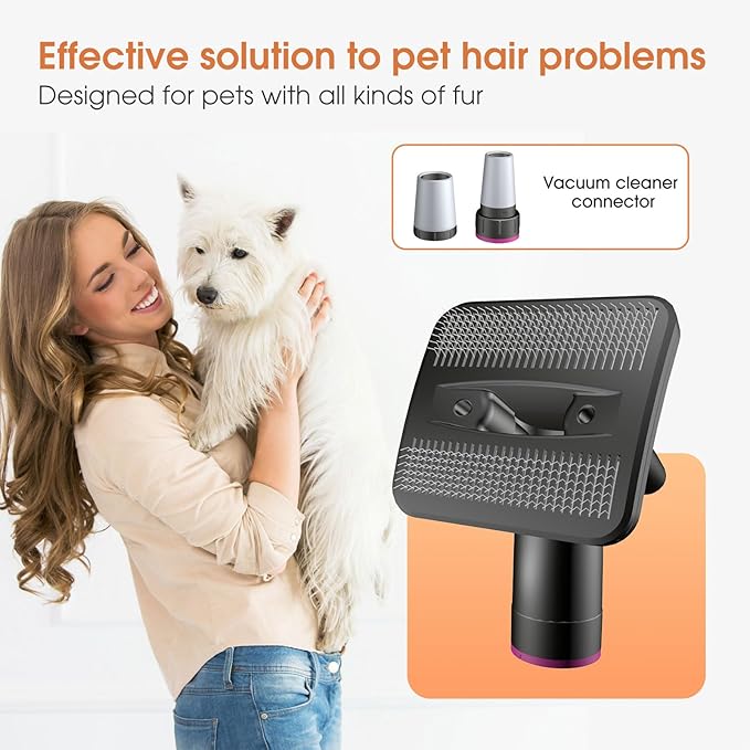 Dog Brush Vacuum Attachment, Dog Grooming Vacuum Attachment (Vacuum Not Included), Pet Grooming Tool for Dogs & Cats Compatible with 1–1.5" Round Port Vacuums, with Extension Hose