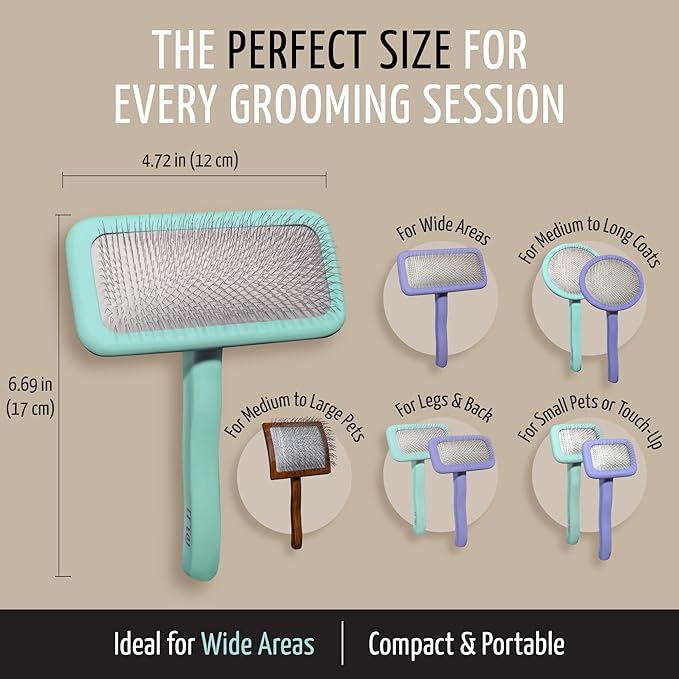 Tauro Pro Line Dog Brush for Shedding - Poodle, Goldendoodle or Labradoodle Hair & Large Breeds - Slicker Brush for Dogs & Cat Grooming, Flexible Cushion & Non-Slip Grip (Size L - Mint)