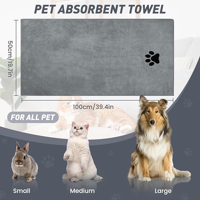 Pet Shower & Bath Supplies，Dog Shampoo Brush Set with Towel, Washing Gloves,Comb for Dogs and Cats (Grey)