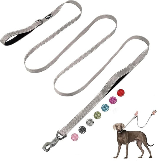 Fida 10ft Heavy Duty Dog Leash with 2 Comfortable Padded Handles, Traffic Handle & Advanced Easy Snap Hook, Reflective Walking Lead for Large, Medium & Small Breed Dogs, Grey