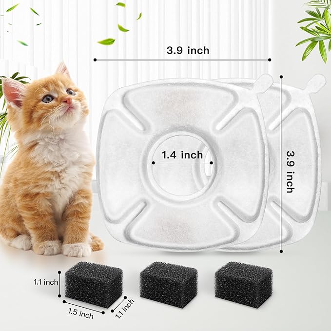 16 Pcs Cat Water Fountain Replacement Filters, 8 Pack Pet Fountain Filters 8 Pack Pre- Sponges Fit for 67oz, 95oz, 135oz Automatic Pet Fountain Dog Water Dispenser
