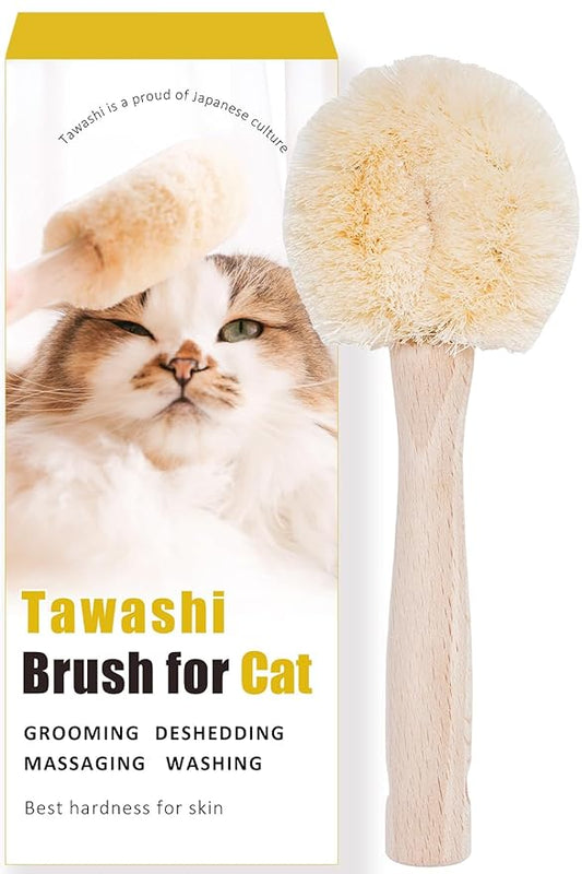 Relaxing Cat Grooming Massage Brush – Gentle Natural Tawashi Brush for Sensitive Cats, Stress‑Free Daily Grooming (Not a Heavy Deshedding Tool) Made in JAPAN (Type-A)