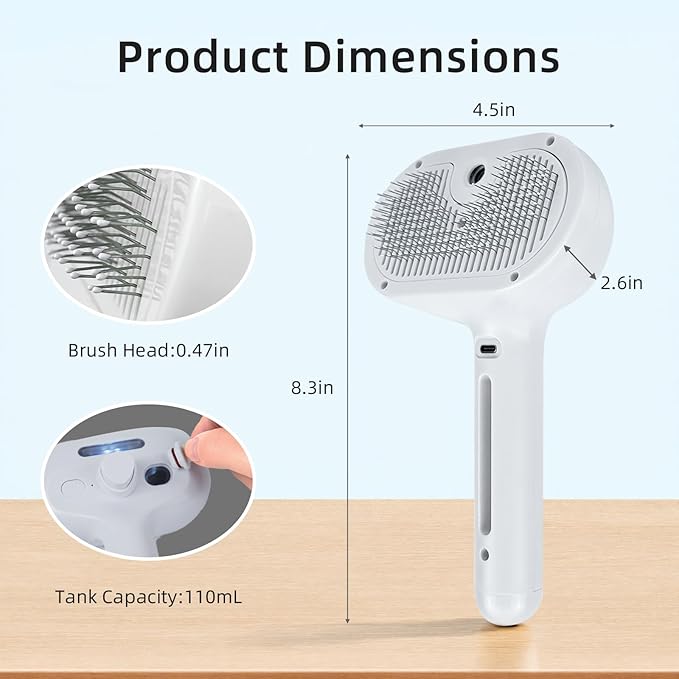 Cat Steam Brush for Shedding, Self Cleaning Hair Brush with Release Button for Short and Long Haired Cats, 4-in-1 cat Grooming Supplies for Massage, Cleaning, Shedding & Combing