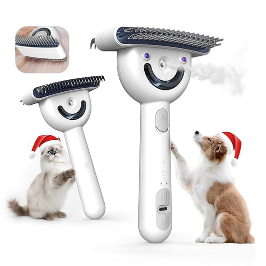 Dog brush for shedding & Cat Grooming Comb kit– Pet Steam brush with UV Sterilization, Rechargeable - Suitable for long-haired or curly-haired pets. Removes tangled hair