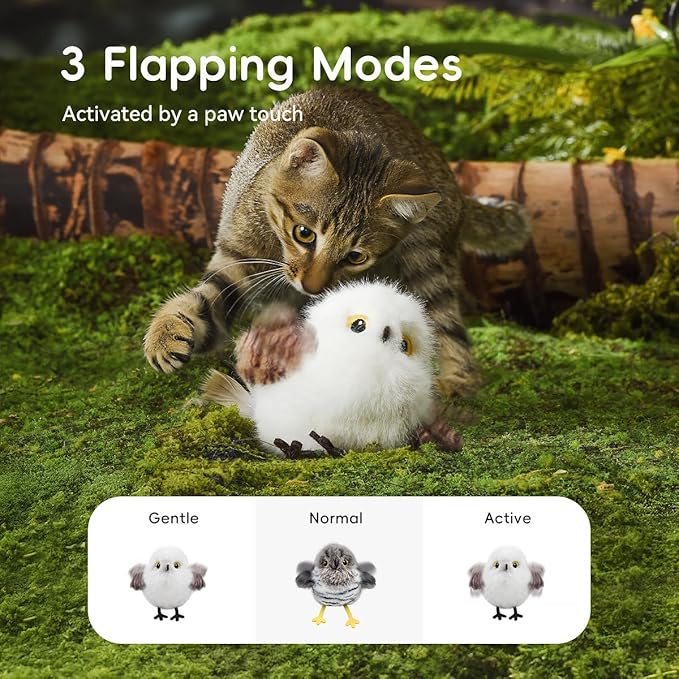 Petgravity Flapping Bird Cat Toy, Lifelike Chirp Tweet Kitten Toy, Rechargeable Touch Activated Cat Toy Interactive Catnip Toy Exercise Toys for All Breeds 5.1" (Black)