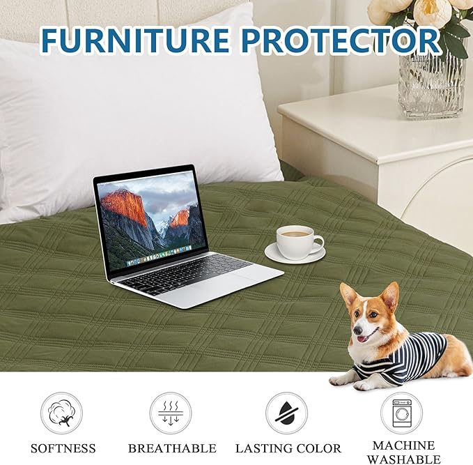 hyha Waterproof Dog Blanket, Reversible Pet Bed Blanket, Soft Sofa Couch Cover for Dogs Washable, Waterproof Pet Couch Covers for Sofa Puppy Cats Furniture Protector(30"x70", Green/Navy Blue)