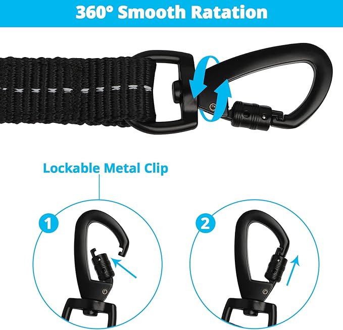 Long Dog Leash 40 FT: Heavy Duty Rope Leashes for Dogs Training with Swivel Lockable Hook Reflective Threads Bungee and Padded Handle - Dog Lead for Large Small Medium Dogs Outside Walking Hiking Blue