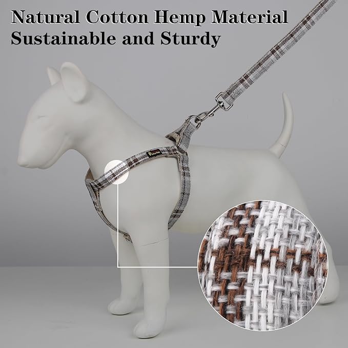 Plutus Pet Cotton Hemp Step in Dog Harness, Sustainable, Lightweight and Escape-Proof, Quick Fit Dog Harness for Puppy Small Medium and Large Dogs, Gray Plaid, L