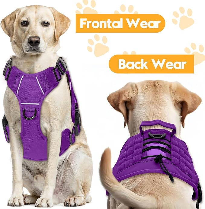 Heavy-Duty Tactical Dog Harness for Large Dogs, No Pull Adjustable Reflective Pet Vest with Molle System, K9 Military-Grade Control for Service Training, Outdoor & 10+ Breeds, Purple, XX-Large