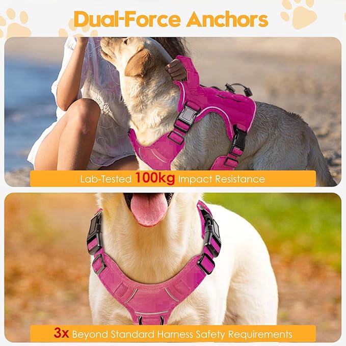 Heavy-Duty Tactical Dog Harness for Large Dogs, No Pull Adjustable Reflective Pet Vest with Molle System, K9 Military-Grade Control for Service Training, Outdoor & 10+ Breeds, Pink, Small