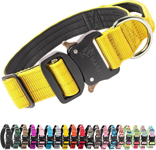 TSPRO Premium Dog Collars Tactical Dog Collar with Handle and Heavy Duty Quick-Release Metal Buckle Durable Thick and Adjustable for Medium to Large Dogs (Yellow M)