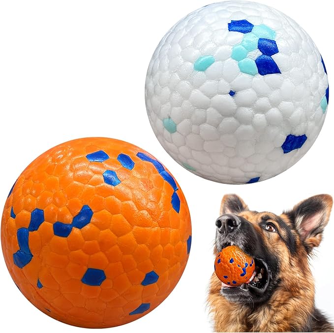 Diman Interactive Dog Toys Balls for Aggressive Chewers, Durable, Bouncy Fetch Balls, Interactive Pet Toys for Herding & Playing, Water, Orange& Blue (2 Pack)