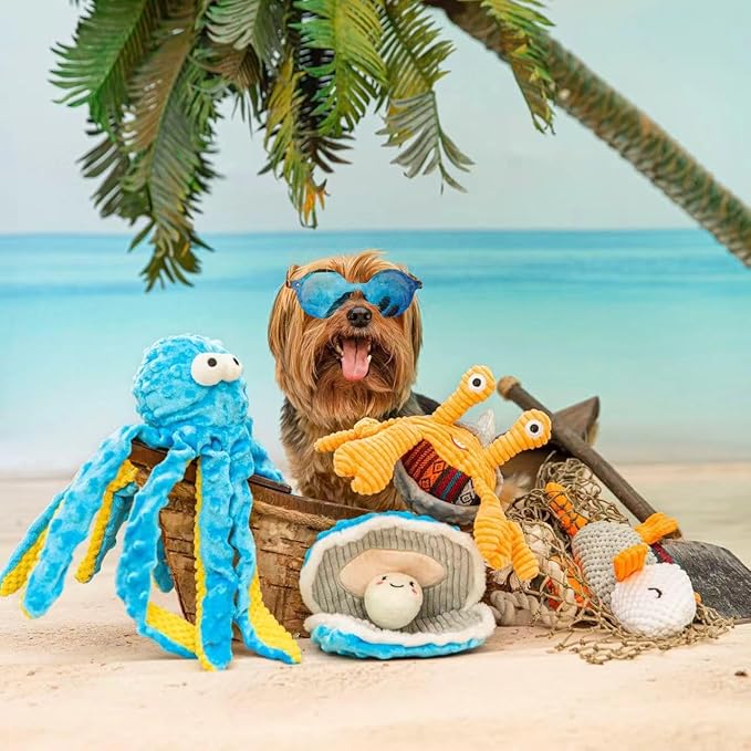 Nocciola 4 Packs Crinkle Squeaky Dog Toys for Aggressive Chewers, Tough Durable Stuffed Plush Rope Tug Puppy Chew Toy for Small Medium Large Breeds, Dog Stocking Stuffers Holiday Birthday Pet Gifts