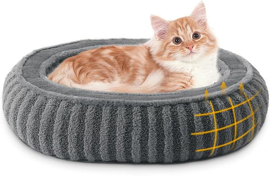 Small Dog Beds for Small Dogs, Washable Cat Beds for Indoor Cats with Anti-Slip Bottom, Supportive Soft Calming Sleeping Pet Bed for Puppy and Kitten, 21 inches, Grey