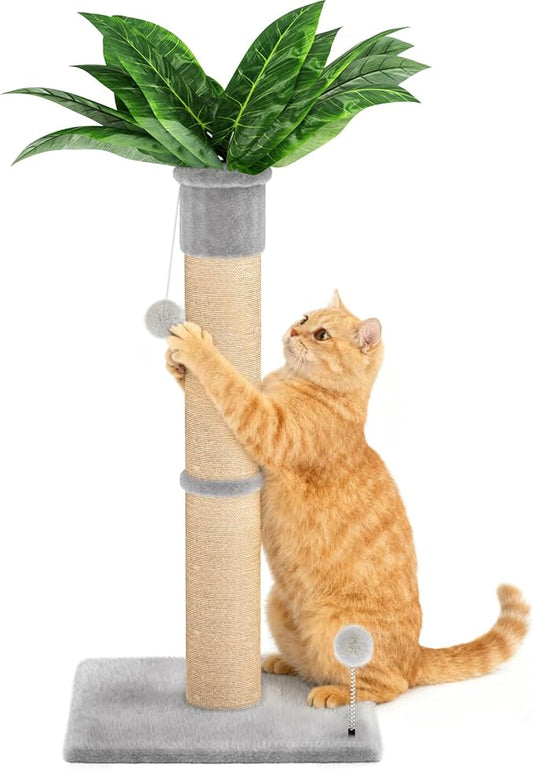 XiaZ Cat Scratching Post 34 Inches Tall, Cat Tower Scratcher Extra Wide 15.8" Stable Base with 2 Interactive Toy Balls, Premium Natural Sisal Pad for Small, Medium Large Cats (Light Gray, 4.5in)