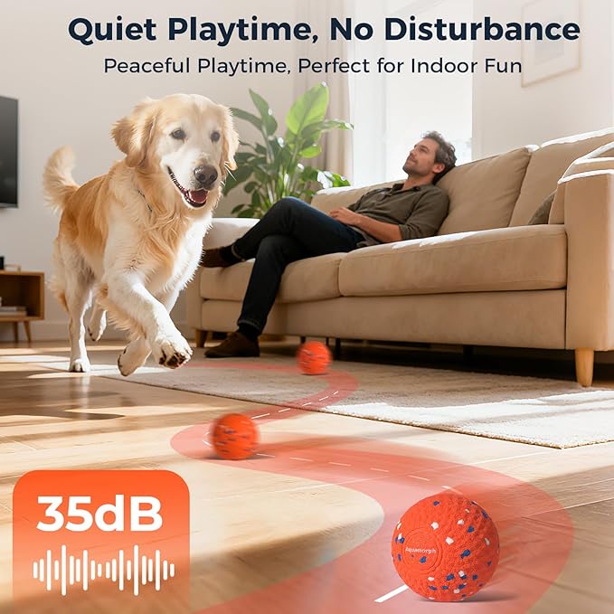 2 Pack Interactive Dog Balls - Auto Moving Bouncing Vibrating Washable Dog Toys for Large Medium Dogs, Type-C Rechargeable, Blue and Orange, Grid Pattern