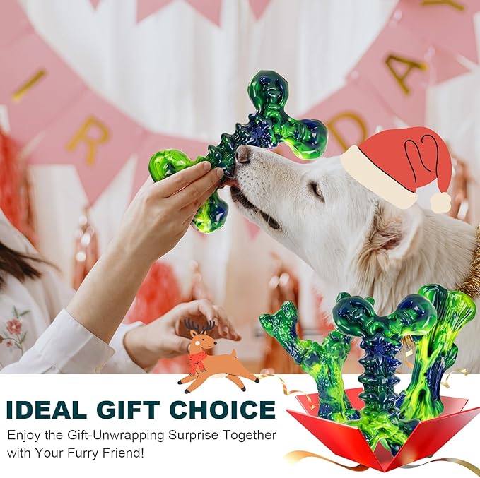 Indestructible Dog Chew Toys for Aggressive Chewers: 3-Pack Peanut Butter Nylon Chew Bones for Medium & Large Dogs 25–80 lbs, Tough Chewable Shapes, Long-Lasting Holiday Dog Gift (Green)