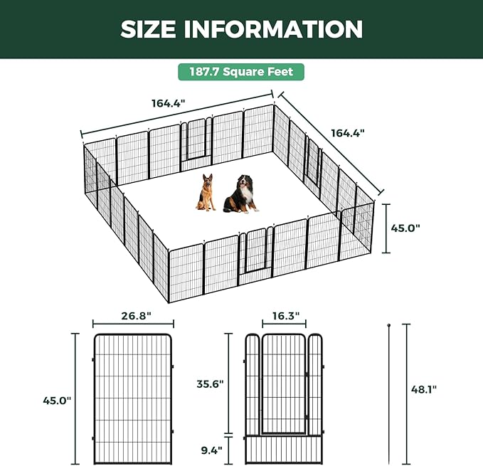 FXW Rollick Unleashed Dog Playpen for Indoor, Yard, RV Camping, 45 inch 24 Panels for Large Dogs, Black│Patented