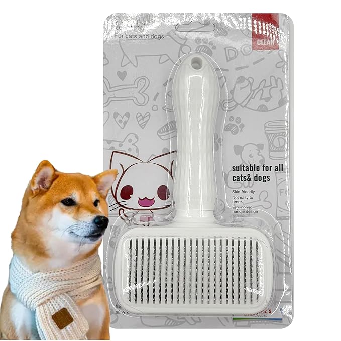 Self Cleaning Slicker Brush, Dog Cat Bunny Pet Grooming Shedding Brush, Easy to Remove Loose Undercoat, Pet Massaging Tool Suitable for Pets with Long or Short Hair (White)