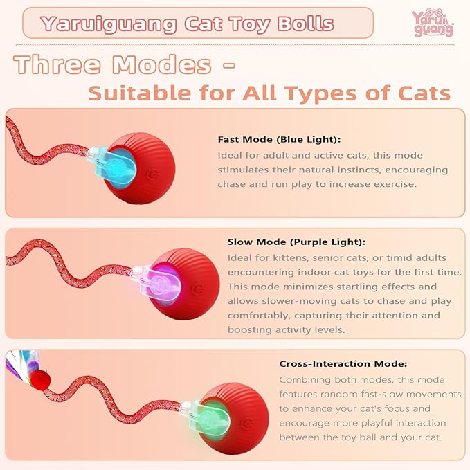New Upgraded Cat Ball Toy - Speedy Tail 2.0 Cat Toy, Interactive Cat Toy Ball, Stimulating Toys and Juguetes para Gatos, Cat Toys for Bored Indoor (Red)