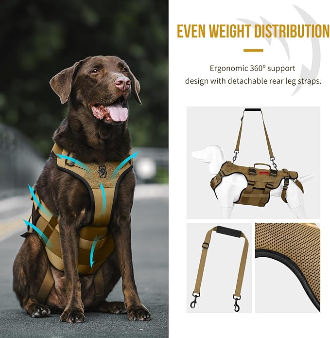 OneTigris Dog Lift Harness for Large Dogs, Dog Hip Support Brace, Full Body Lifter with Handles Invictus Multifunctional Mobility Assistance Vest for Back Legs (Brown, L)