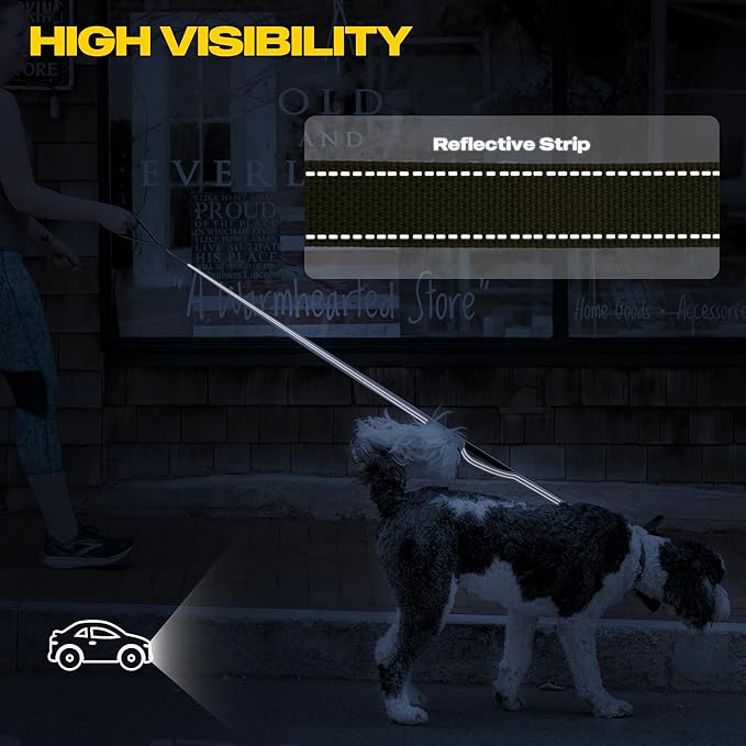 Fida 10ft Heavy Duty Dog Leash with 2 Comfortable Padded Handles, Traffic Handle & Advanced Easy Snap Hook, Reflective Walking Lead for Large, Medium & Small Breed Dogs, Green