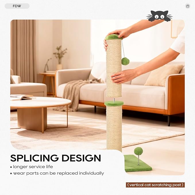 FDW 22 Inch Cat Scratching Post Cat Scratcher Natural Sisal Rope Scratch Post Kitten Trees with Hanging Ball for Indoor Cats,Green
