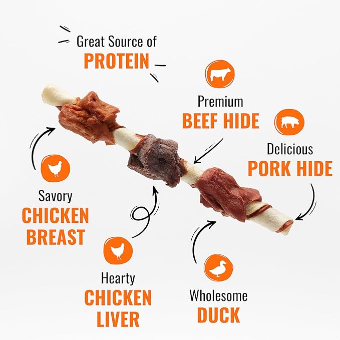 Good'n'Fun Triple Flavored Rawhide Kabobs for Dogs, Treat Your Dog 12-Ounce | 18 Count