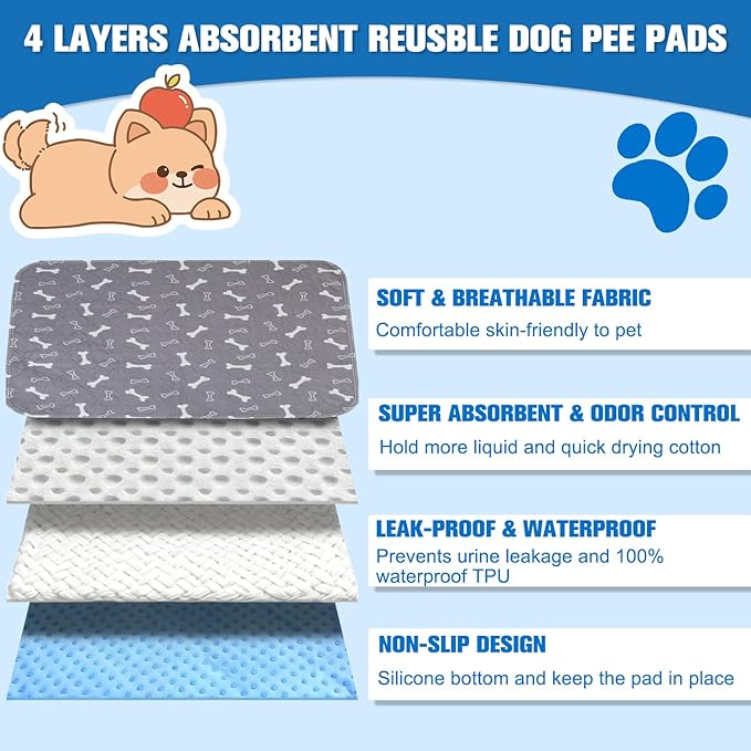 Puppy Pad Pee Pads, Puppy Pads with Pheromones, Reusable and Washable Pee Pads for Dogs & Cats, Leak-Proof & Anti-Slip Pet Training Pads, Fast Absorbent for Home/Travel (S)