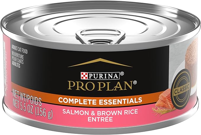 Purina Pro Plan Pate Wet Cat Food, COMPLETE ESSENTIALS Salmon & Brown Rice Entree - (Pack of 24, 5.5 Oz. Cans)