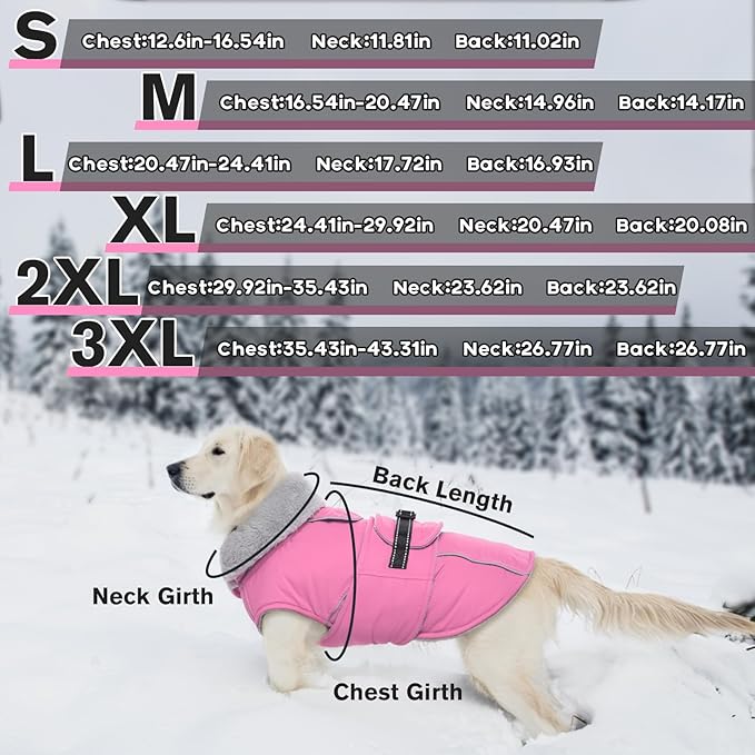 Lelepet Warm Dog Coats for Small Dogs Waterproof Dog Winter Jacket Reflective Pet Fleece Vest Windproof Cold Weather Coats with Adjustable Buckle & Leash Hole, Pink, S