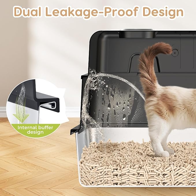 L8 Ultra-XXXL Stainless Steel Litter Box with Smart Odor Control System, 28"L x 20.5"W x 17.4"H Large Cat Litter Box with Lid for Big Cats, High Sided Enclosure with Scoop & Mat, Anti-Leakage-Black