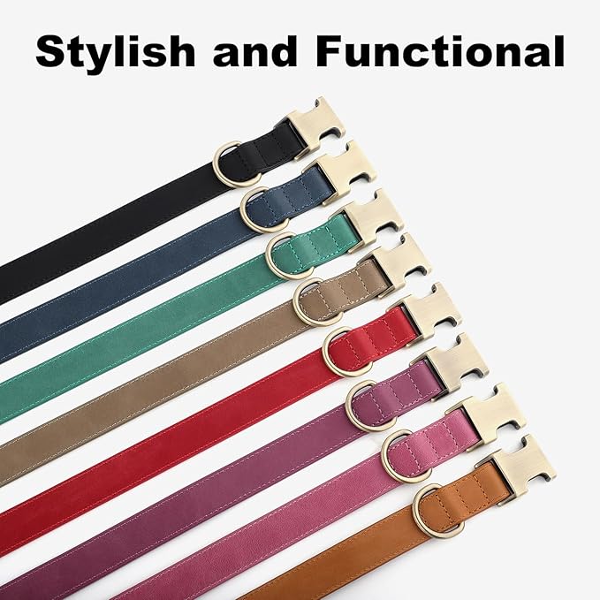 Plutus Pet Genuine Leather Dog Collar – Adjustable Pet Collar with Quick Release Metal Buckle, Soft Real Leather for Small Medium Large Dogs, Heavy Duty & Skin-Friendly (Light Brown, L)