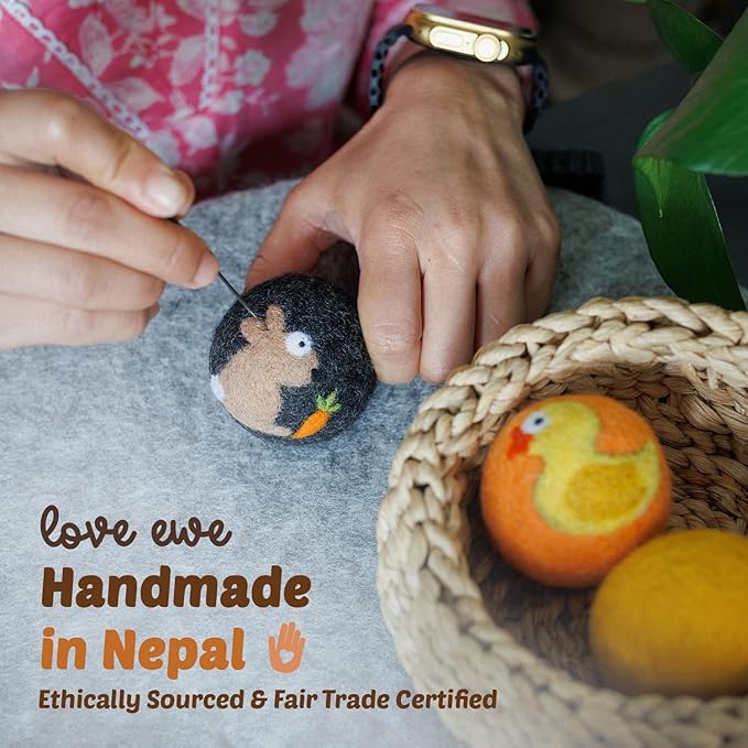 Hustle & Blush Love Ewe Felted Cat Toys 3 Pack - 2 Inch Cat & Mouse Hand Made Cute & Fun Design Kitten Wool Felt Balls for Indoor Play & Exercise - 100% New Zealand Handmade - Holiday Pet