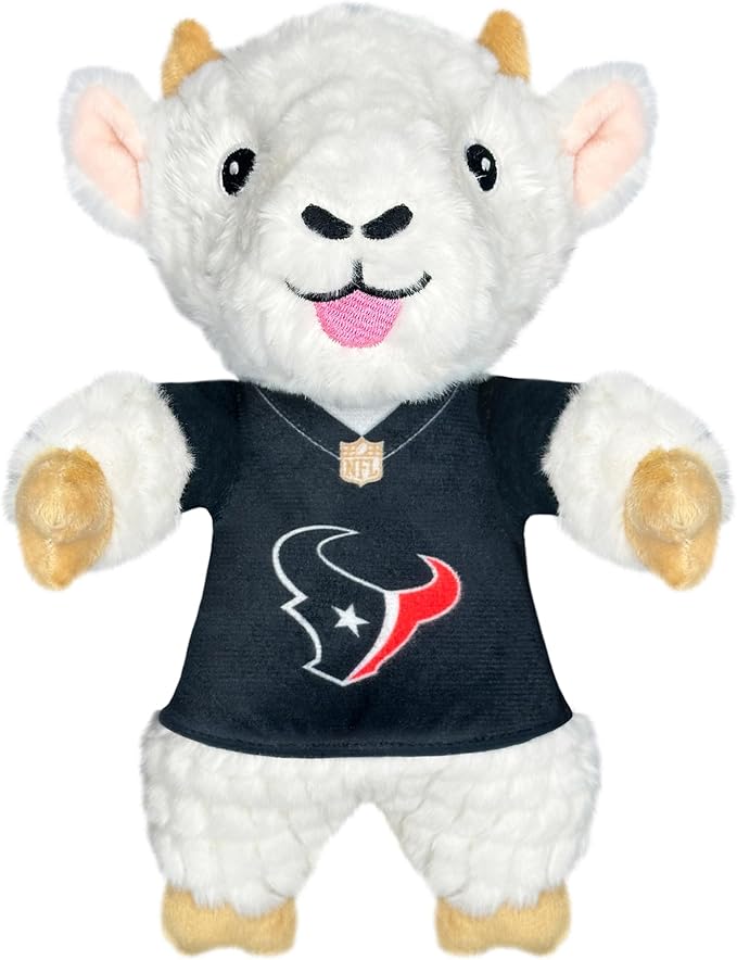 Pets First NFL Houston Texans Toy for Dogs and Cats with Squeaker, Wearing a Team Jersey! Fun & Sporty Goat Shaped Dog Chew Toy, Interactive Pet Toy