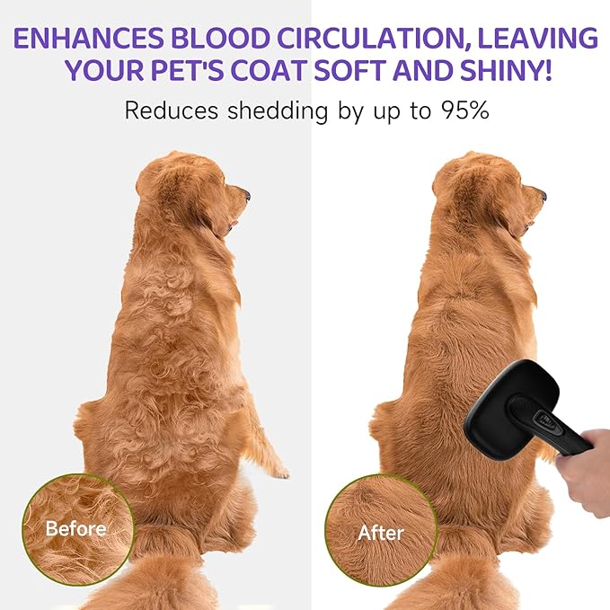 Dog Brush Kit – 3 PCS Grooming Set with Self-Cleaning Brush, Undercoat Rake & Pet Bath Brush. Great for Shedding, Tangles & Dirt Removal – Ideal for Long & Short Haired Dogs & Cats, Black