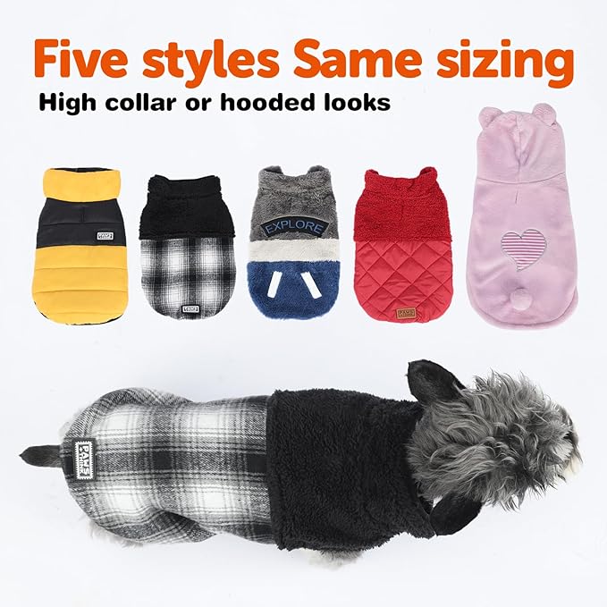 FOFOS Dog Winter Coat, Plush Dog Jacket with Leash Hole, Adjustable Warm Pet Snow Vest for Small Medium Dogs, Black, XL