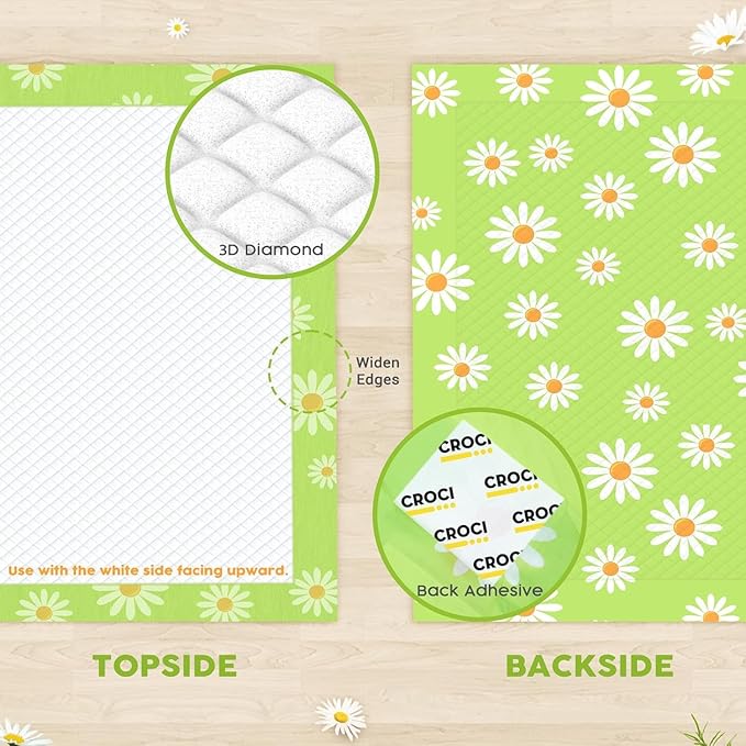 CROCI Pee Pads for Dogs 30x36in Daisy Pattern, Puppy Pads with Adhesive Tabs Super Absorbent Up to 10 Cups, Disposable (40 Counts)