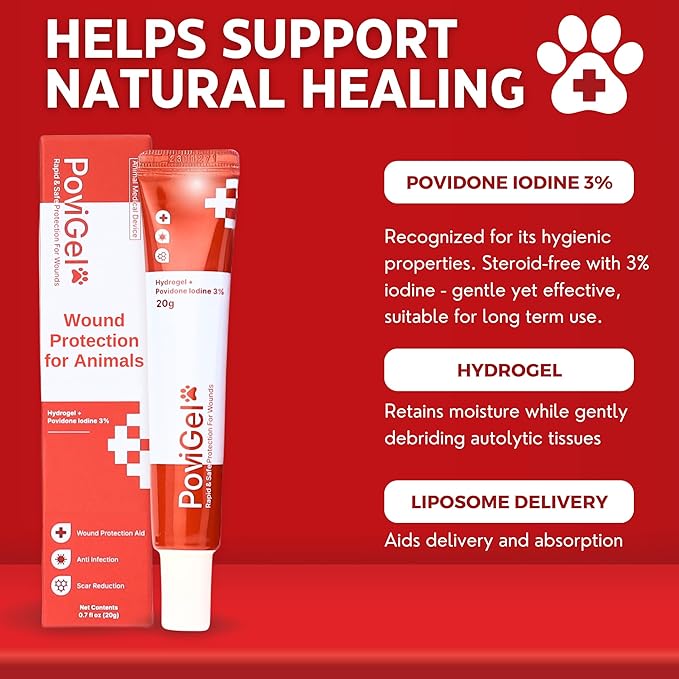 Dog Wound Care Ointment with Povidone Iodine 3%, Relieves Pain, Itching Skin, Ringworm, Hot Spots, Ear Infection, Yeast, Irritations, Cuts, Treatment for Dogs and Cats, Safe for All Animals, 0.7 fl oz