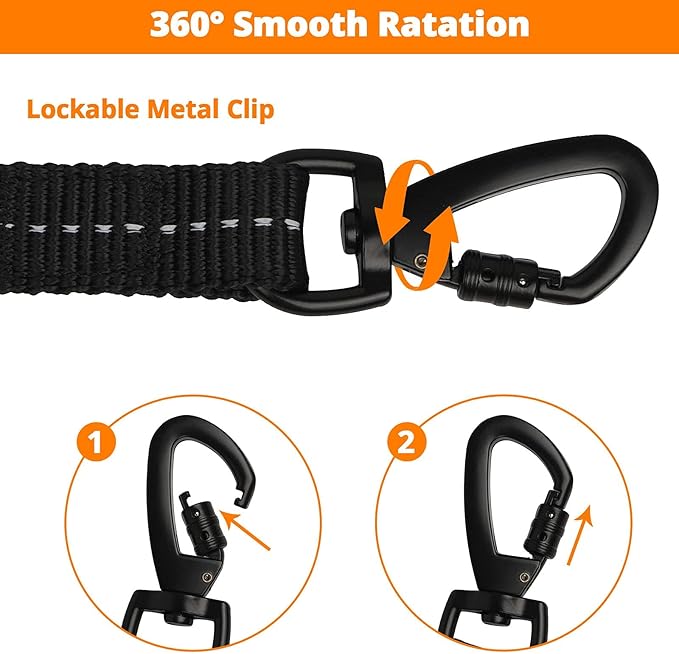 Long Dog Leash 15 FT: Heavy Duty Rope Leashes for Dogs Training with Swivel Lockable Hook Reflective Threads Bungee and Padded Handle - Dog Lead for Large Small Medium Dogs Outside Walking Hiking