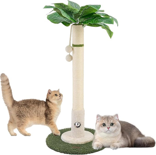 Cat Scratching Post for Indoor Cats and Kitten - 35.43" Tall Cat Scratching Post with Sisal Rope,Palm Tree Cat Scratch Post with Hanging Ball (35.4-White, 35.4in)